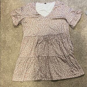 V-Neck Tiered Dress with White Dot Print - Dusty Rose